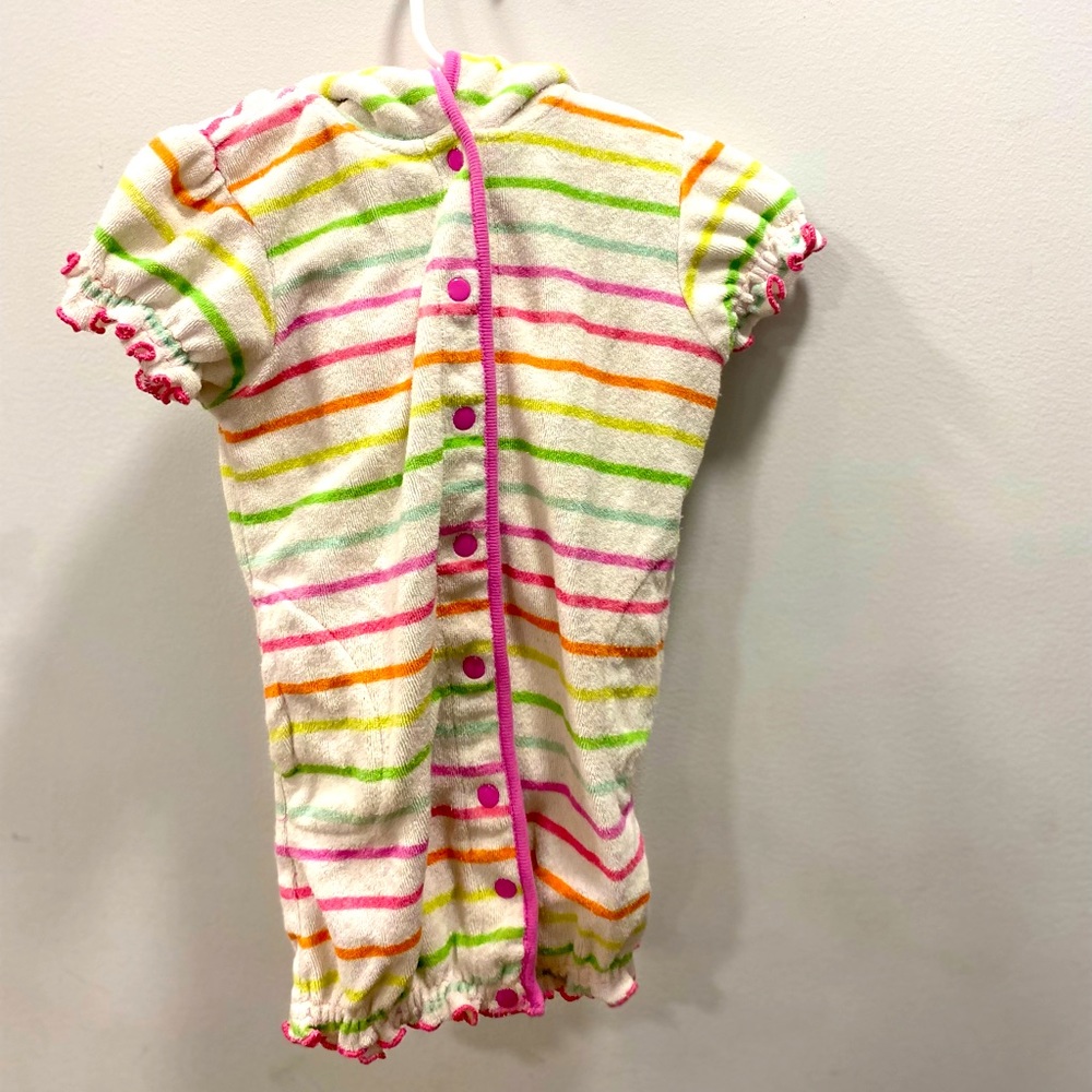 Baby Infant 12 mos. striped terry cover up robe w/ hood for bath or swim